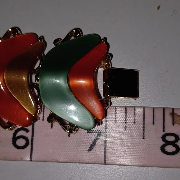 Vintage Bracelet Link Green Orange 7" Chunky Jewelry - Picture 7 of 7